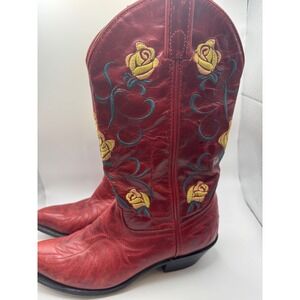 Code West Red Leather Rose Embroidered Cowboy Western Boots 12537 Womens 7M
